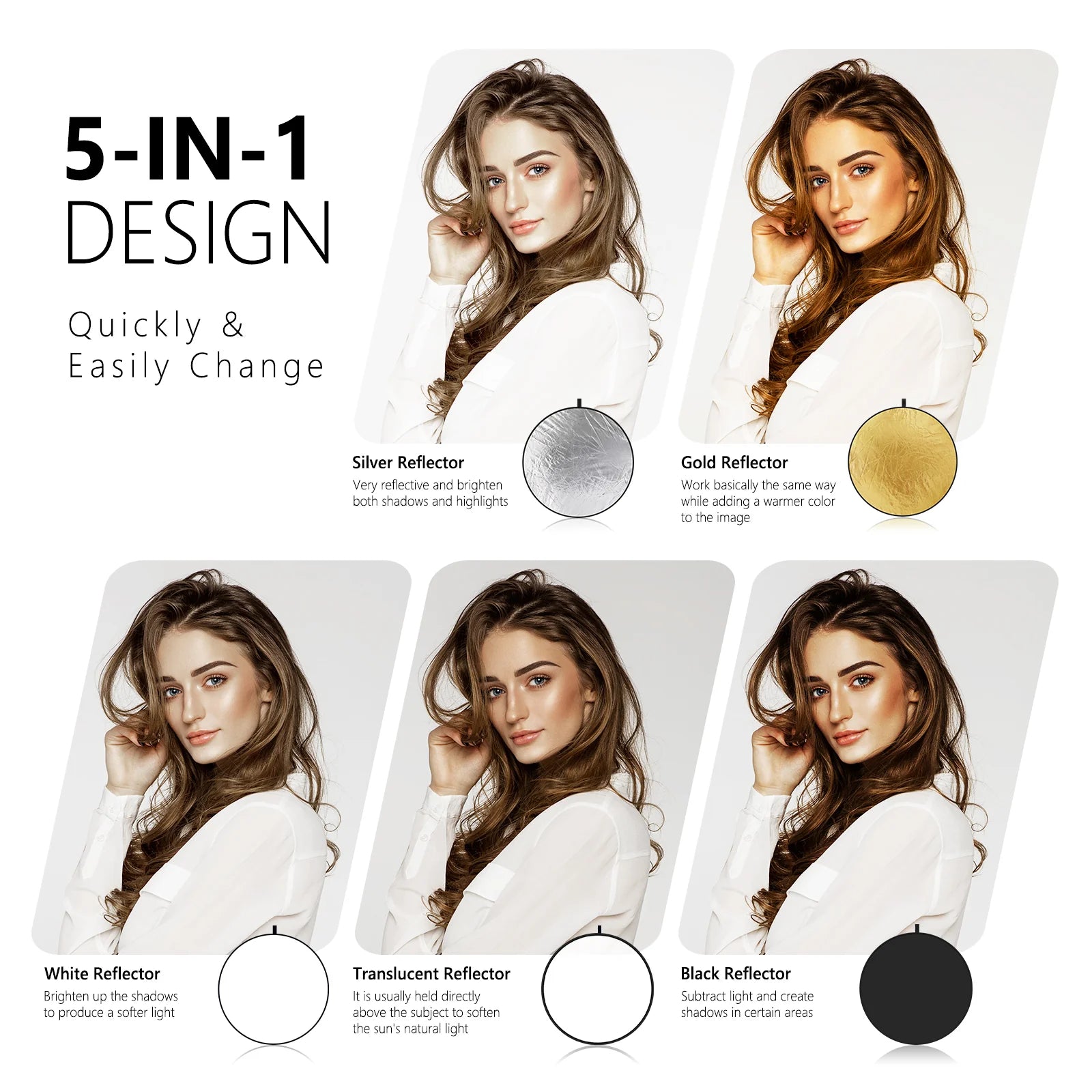 NEEWER 5-in-1 Collapsible Light Reflector 110cm