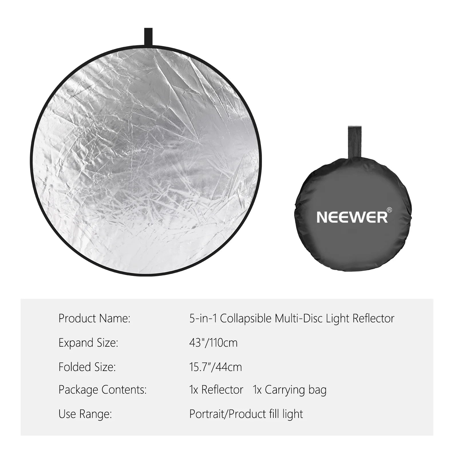 NEEWER 5-in-1 Collapsible Light Reflector 110cm