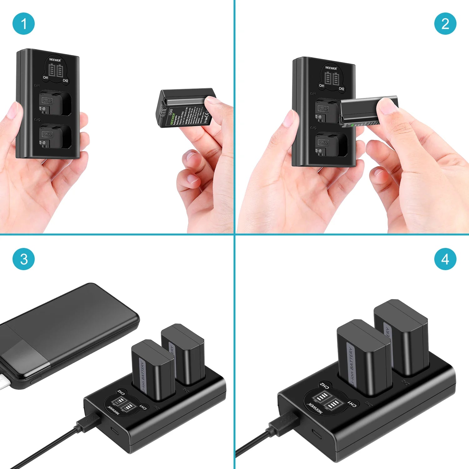 NEEWER 2-Pack NP-FW50 Sony Replacement Battery Charger Set