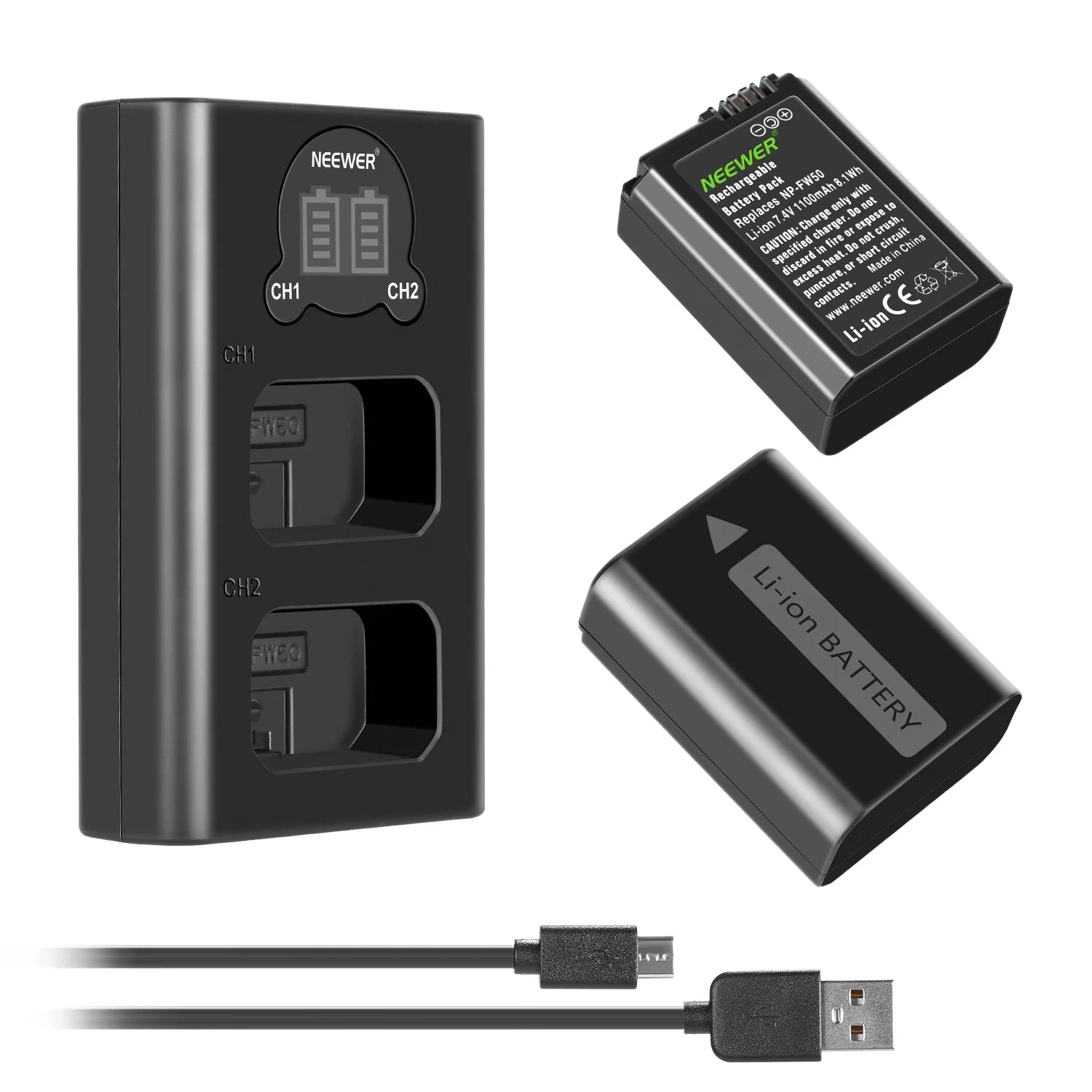 NEEWER 2-Pack NP-FW50 Sony Replacement Battery Charger Set