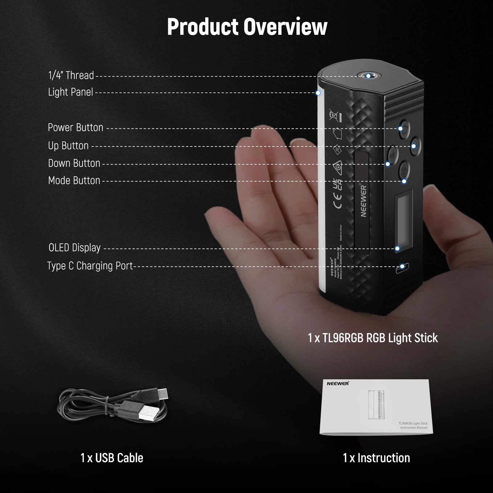 NEEWER BASICS TL96RGB Magnetic Handheld Light Wand