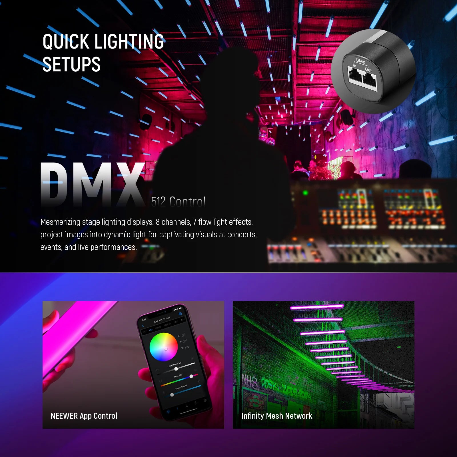 NEEWER TL60 20W RGB Tube Light with APP/2.4G/DMX Control