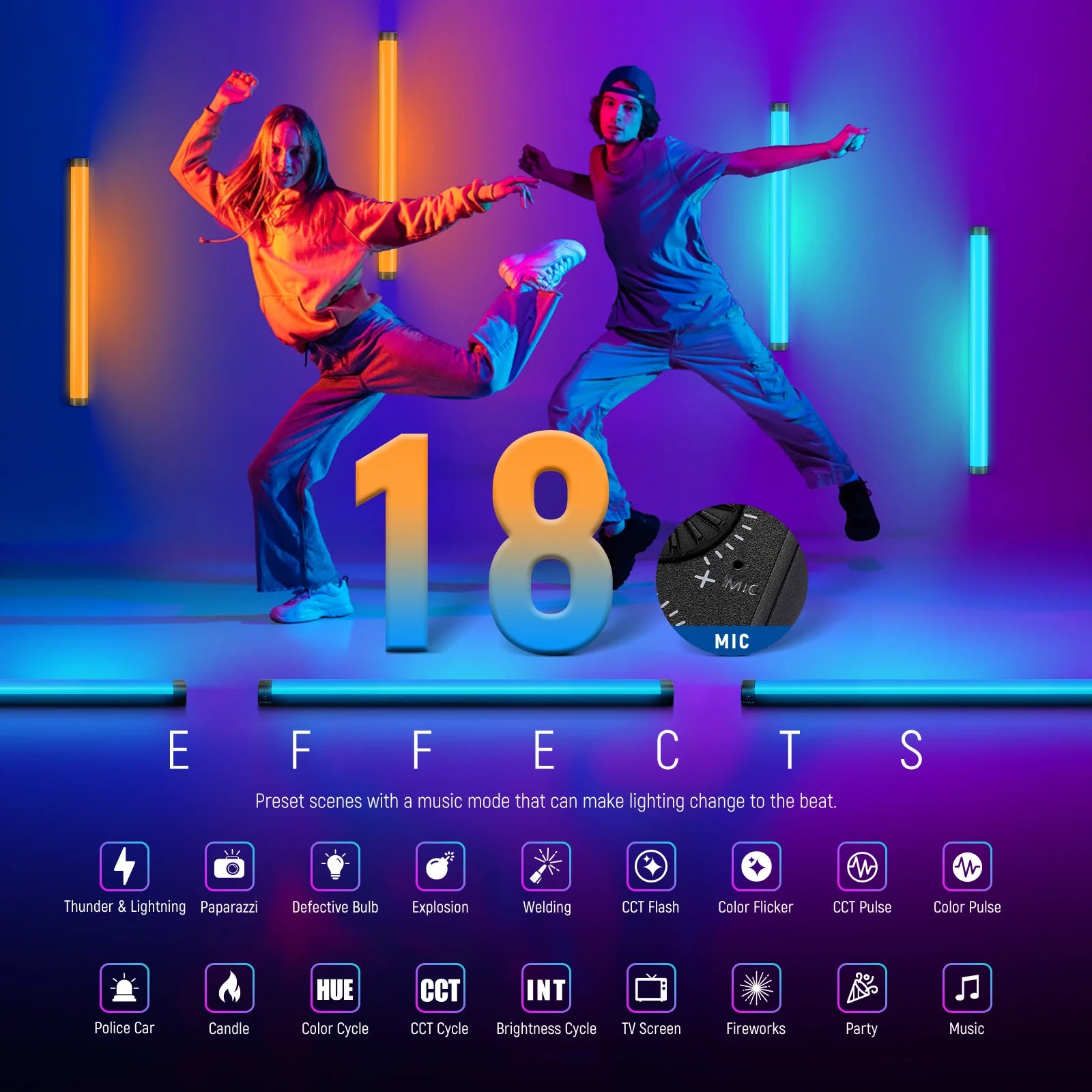 NEEWER TL60 20W RGB Tube Light with APP/2.4G/DMX Control