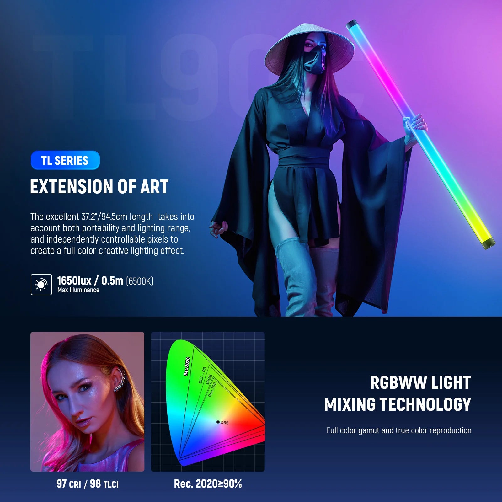 NEEWER TL90C 30W RGB Tube Light with APP/2.4G/DMX Control