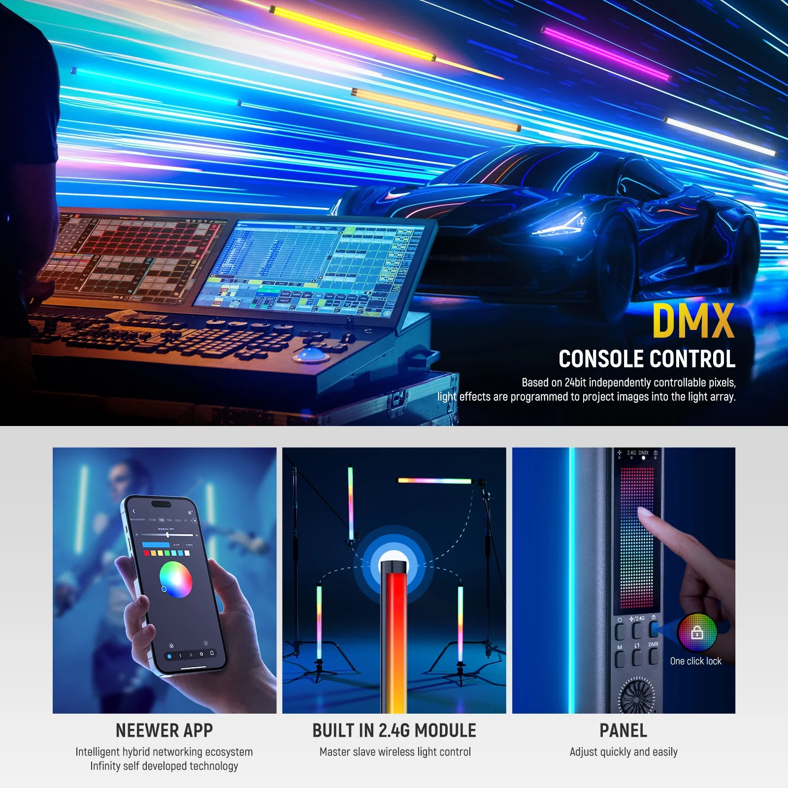 NEEWER TL90C 30W RGB Tube Light with APP/2.4G/DMX Control