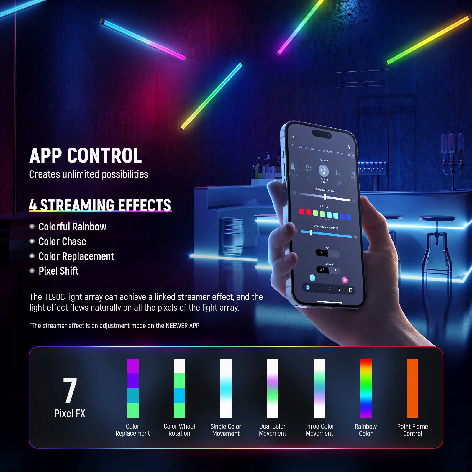 NEEWER TL90C 30W RGB Tube Light with APP/2.4G/DMX Control