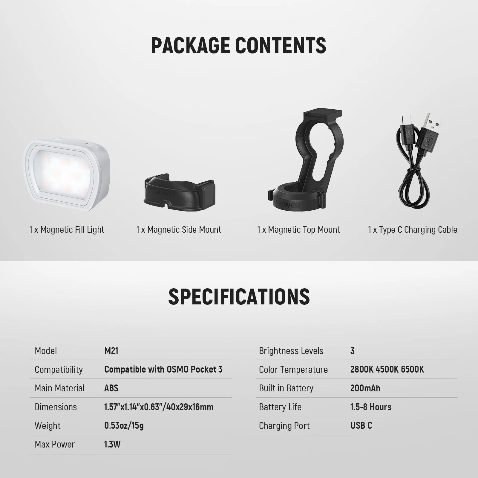 NEEWER BASICS M21 Magnetic Auxiliary Light For DJI OSMO Pocket 3