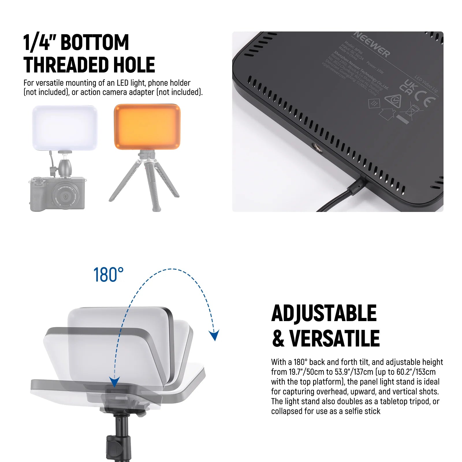 Neewer BASICS BP66 2 Pack Bi-Color Video Light Panel Lighting Kit