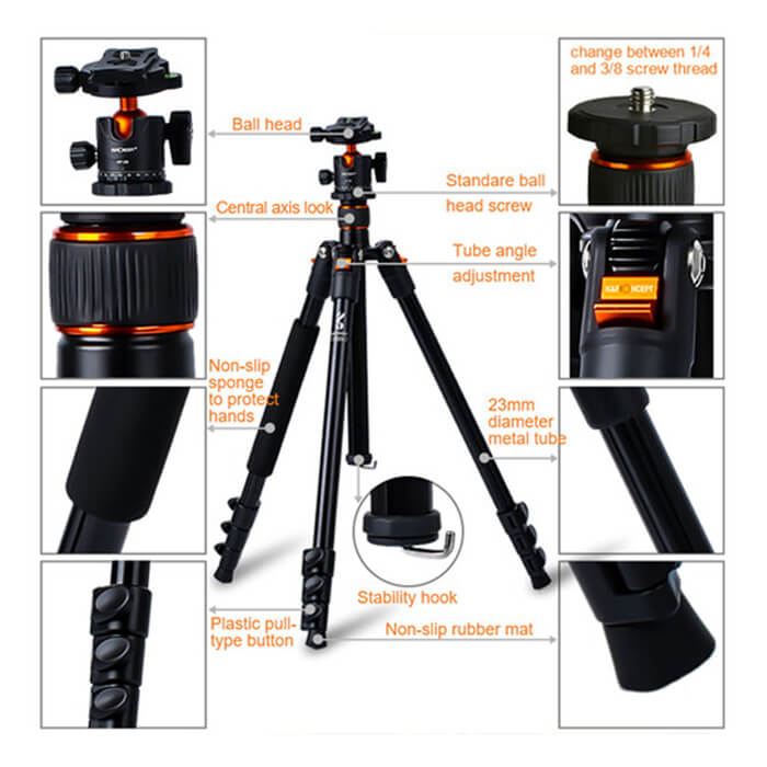 K&F Concept SA234 DSLR Aluminum Camera Tripod with Ball Head