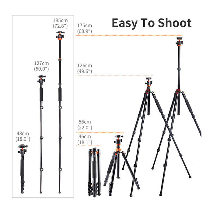 K&F SA254M2 DSLR Camera Tripod with Monopod and Ball Head Kit