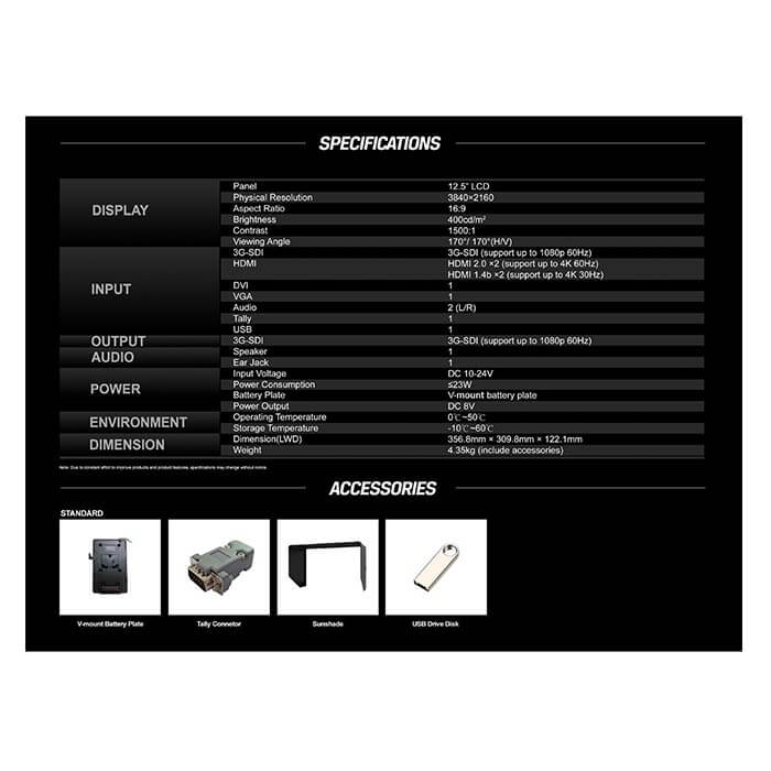 CAME-TV 12.5in 4K HDMI broadcast director monitor