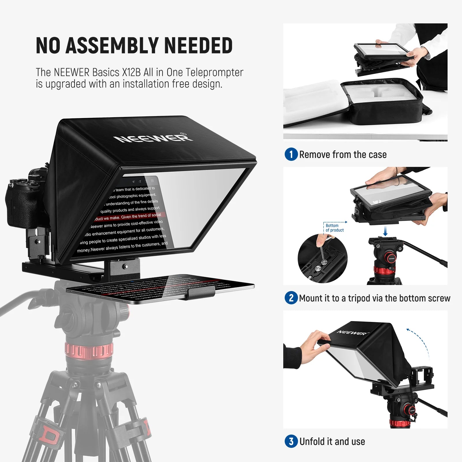 NEEWER BASICS X12B Aluminum Alloy Liftable Teleprompter