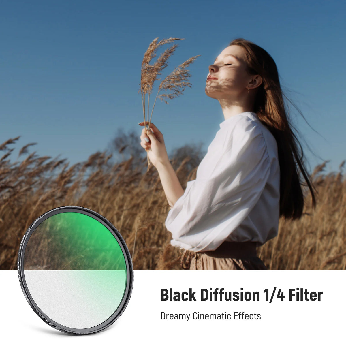 Diffusion Filtering NEEWER 1/4 Black Diffusion Filter Cinematic Dreamy Effect Filter ...