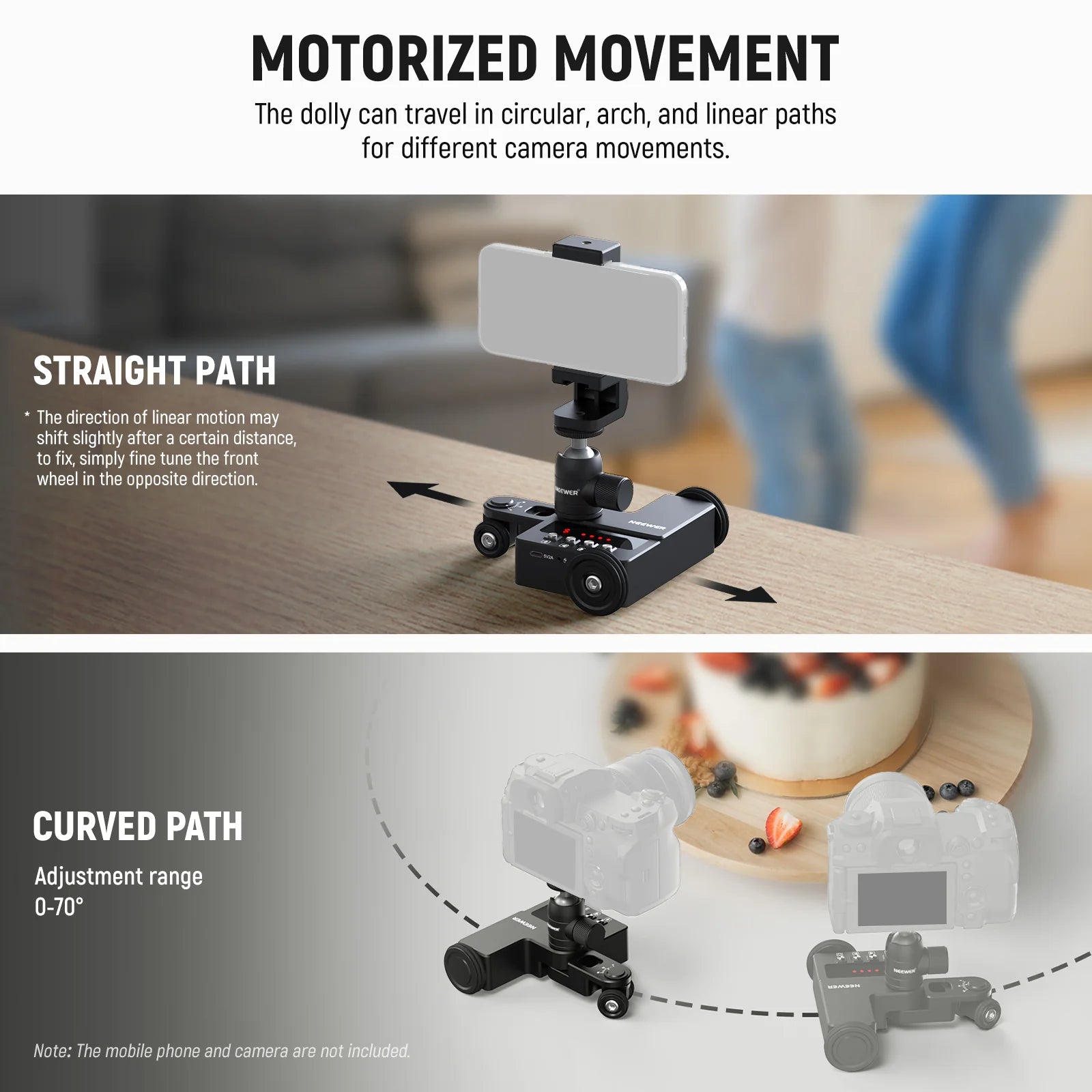 NEEWER Upgraded DL200 Motorized Camera Dolly with App Control