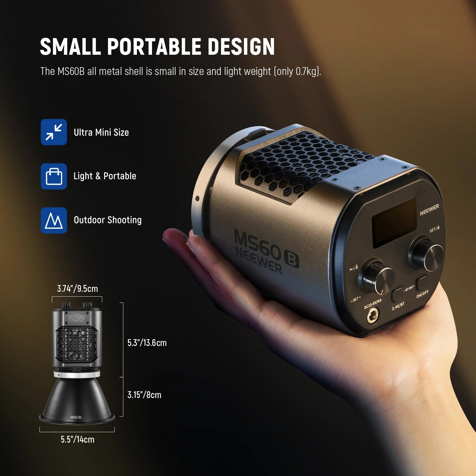 NEEWER MS60B Bi-Color LED Video Light Handheld Spotlight