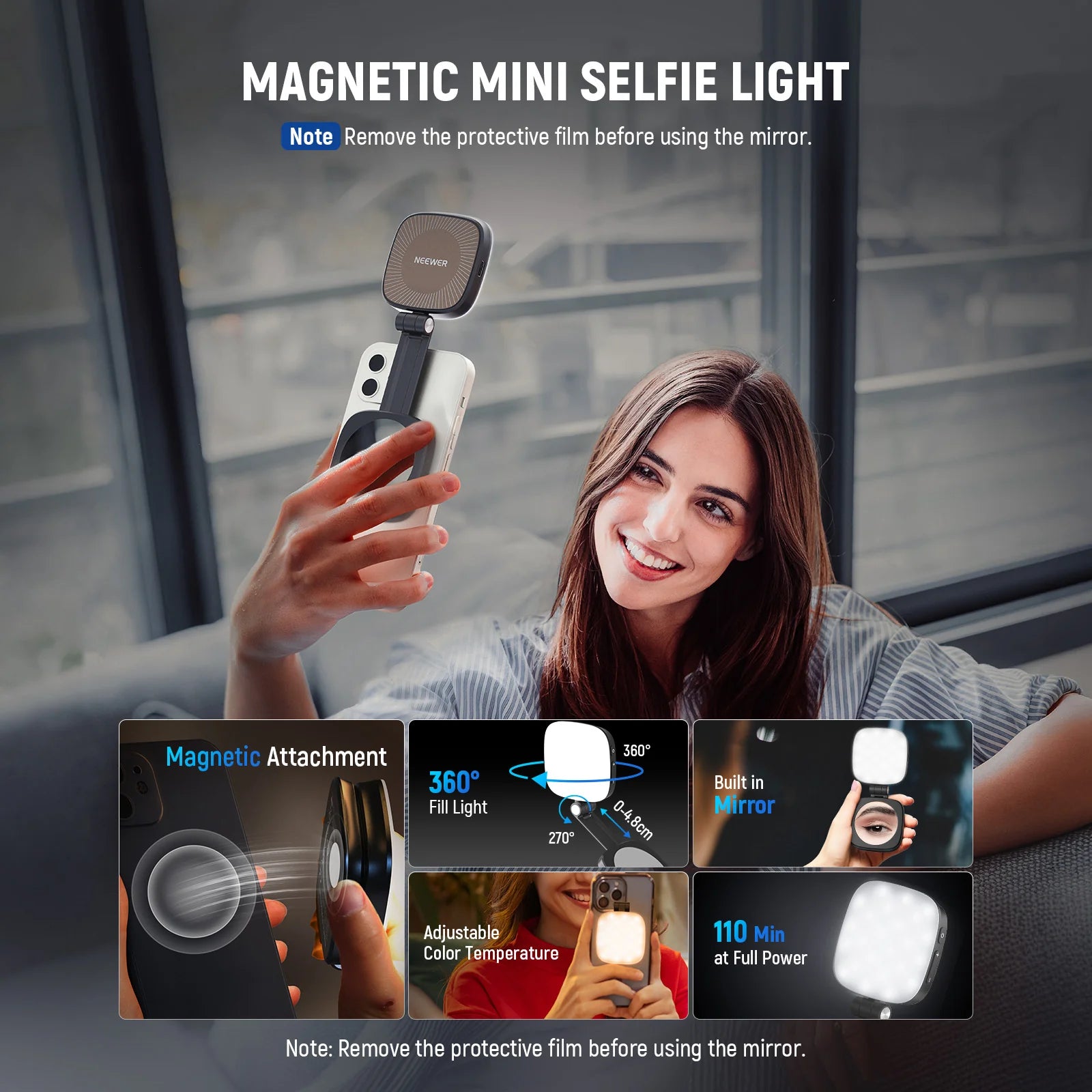 NEEWER BASICS NL48B Magnetic Selfie Light as Stand and Mirror