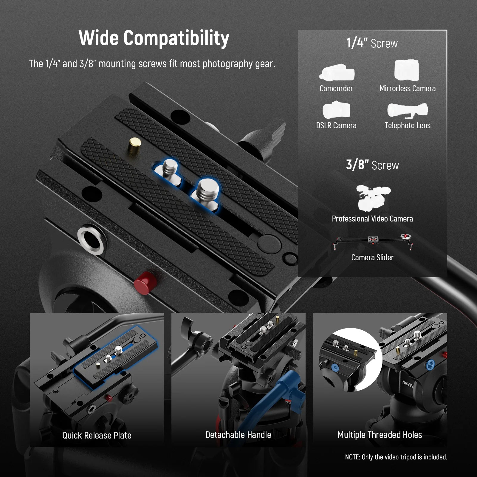 NEEWER BASICS TP37 74" Video Tripod with Fluid Head