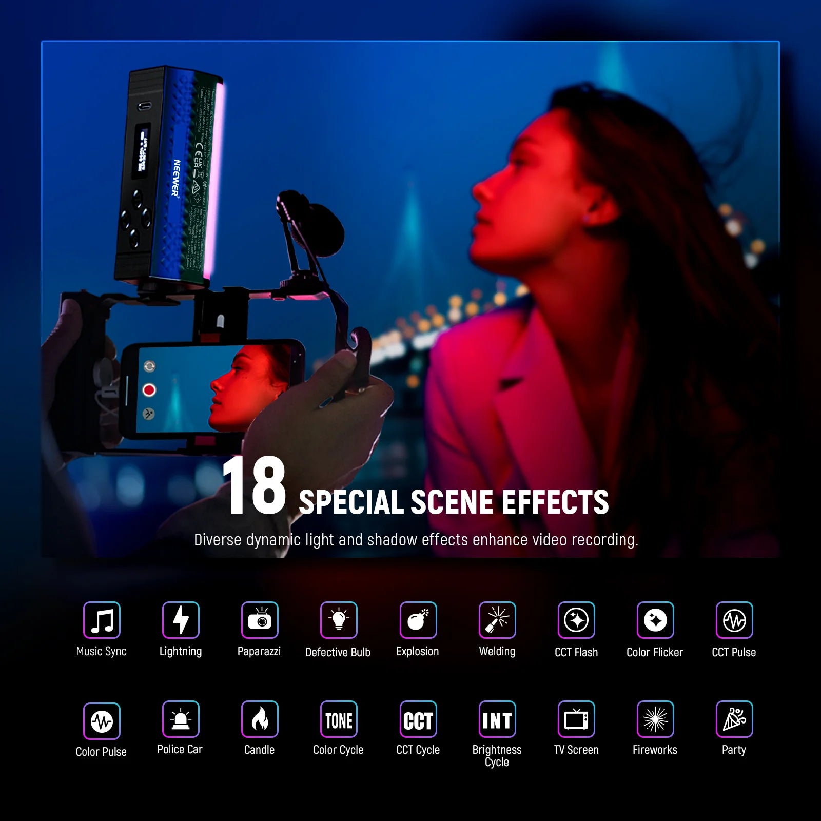 NEEWER TL98C Magnetic Handheld Light Wand with APP/DMX Control