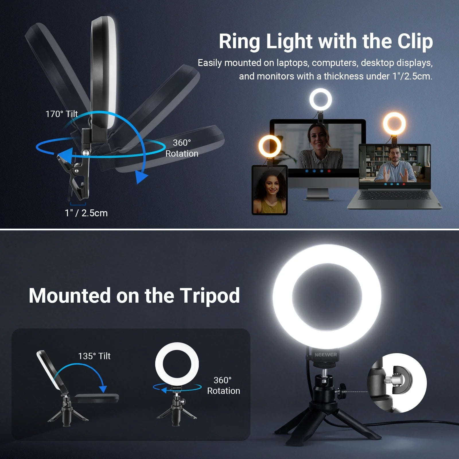NEEWER BASICS BR60 5" Bi-Color Mini Ring Light + Mini Tripod