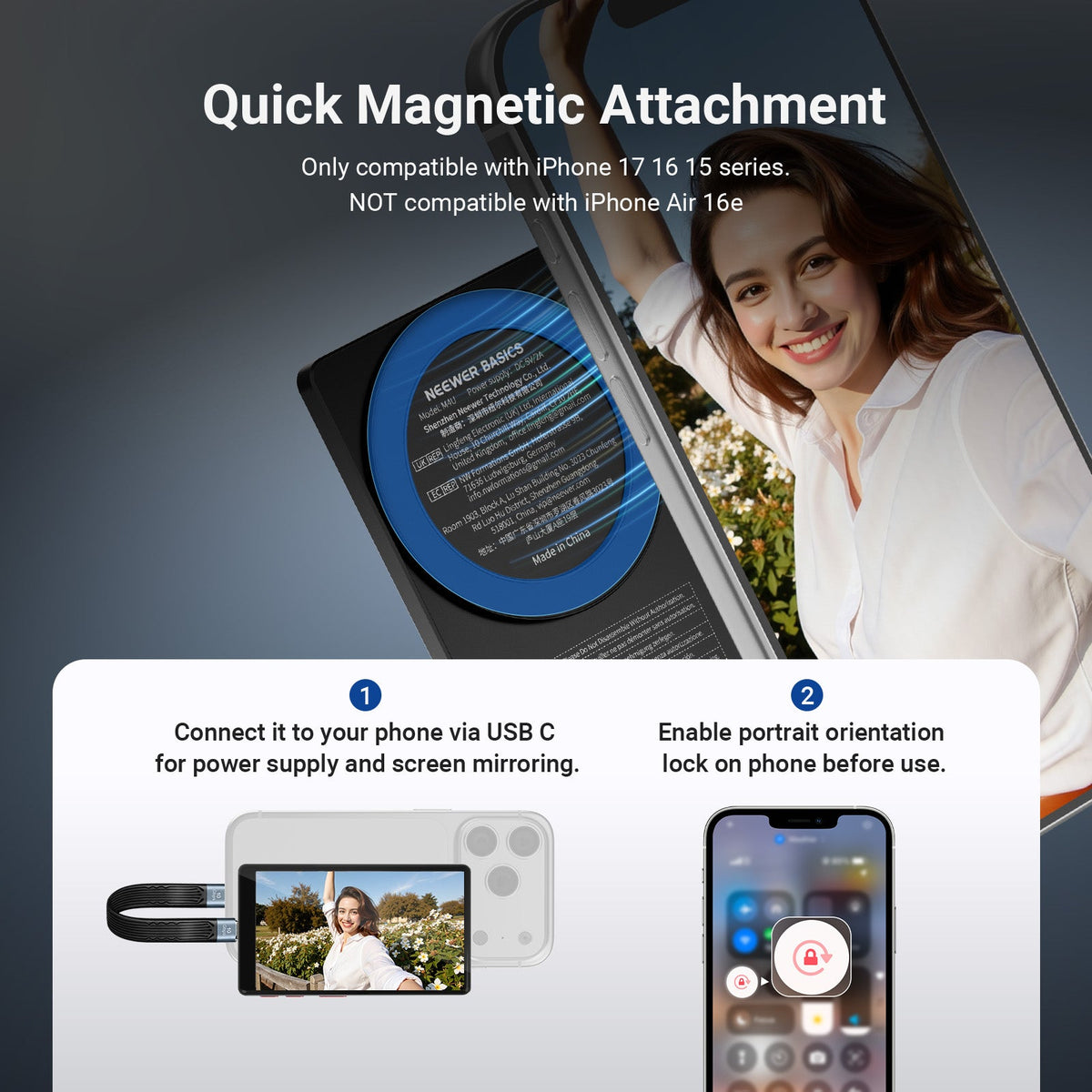 NEEWER BASICS M4U 4" Magnetic Vlog Selfie Monitor Screen for iPhone