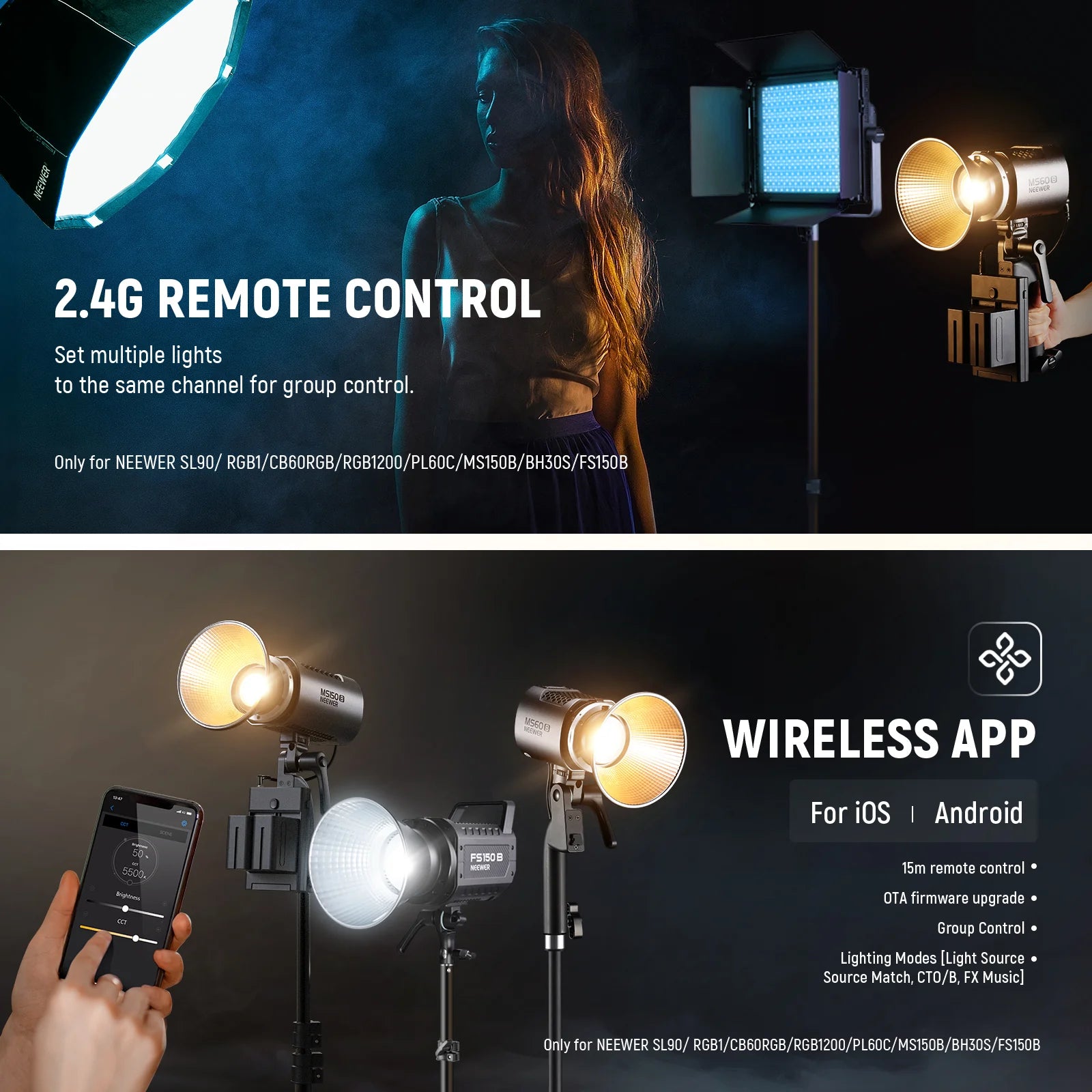 NEEWER MS60B Bi-Color LED Video Light Handheld Spotlight