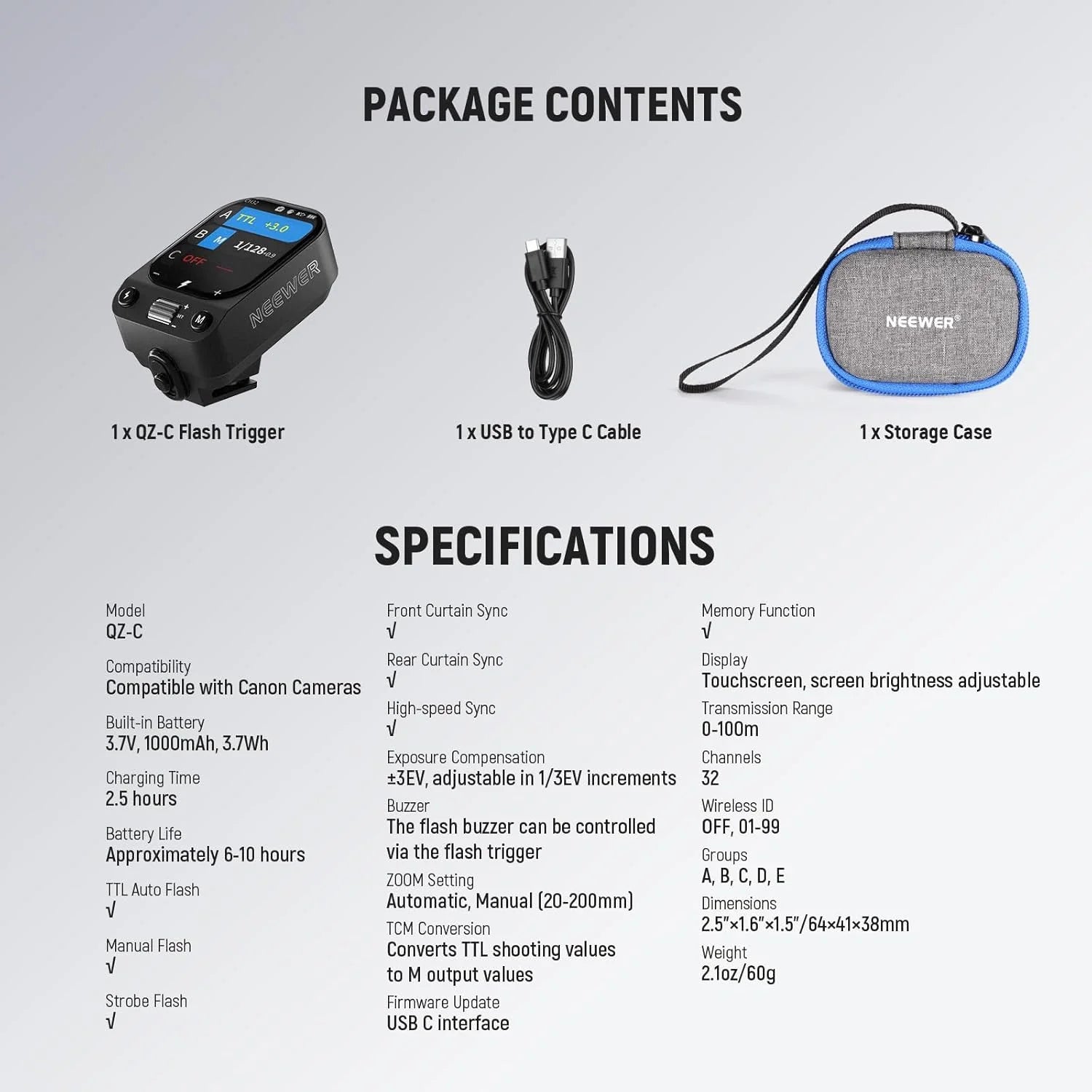 NEEWER QZ TTL Wireless Flash Trigger Transmitter for Canon/Sony/Nikon