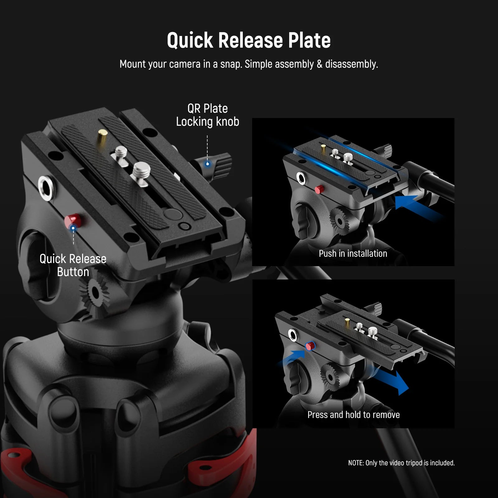 NEEWER BASICS TP37 74" Video Tripod with Fluid Head