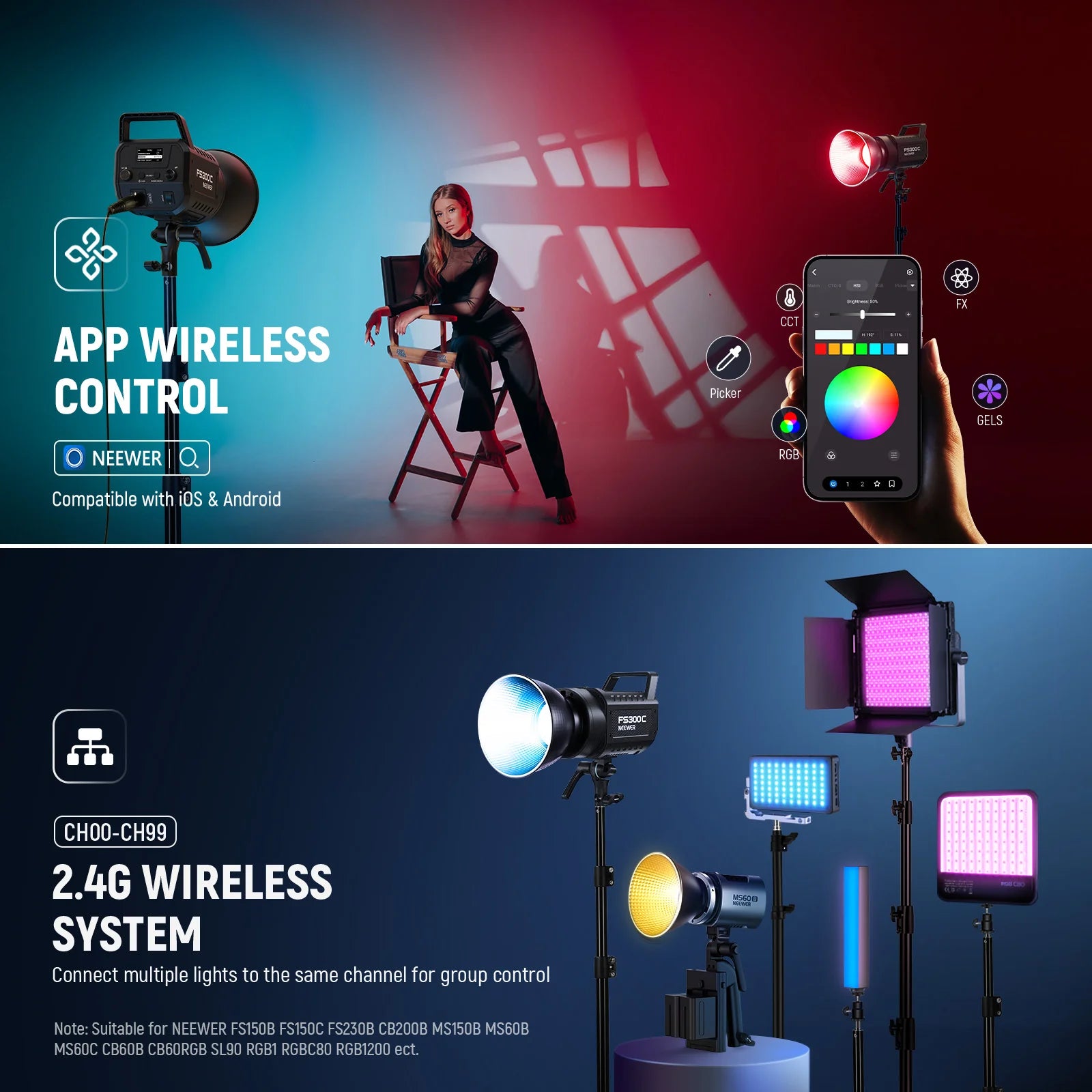 NEEWER FS300C 300W RGB LED Video Light