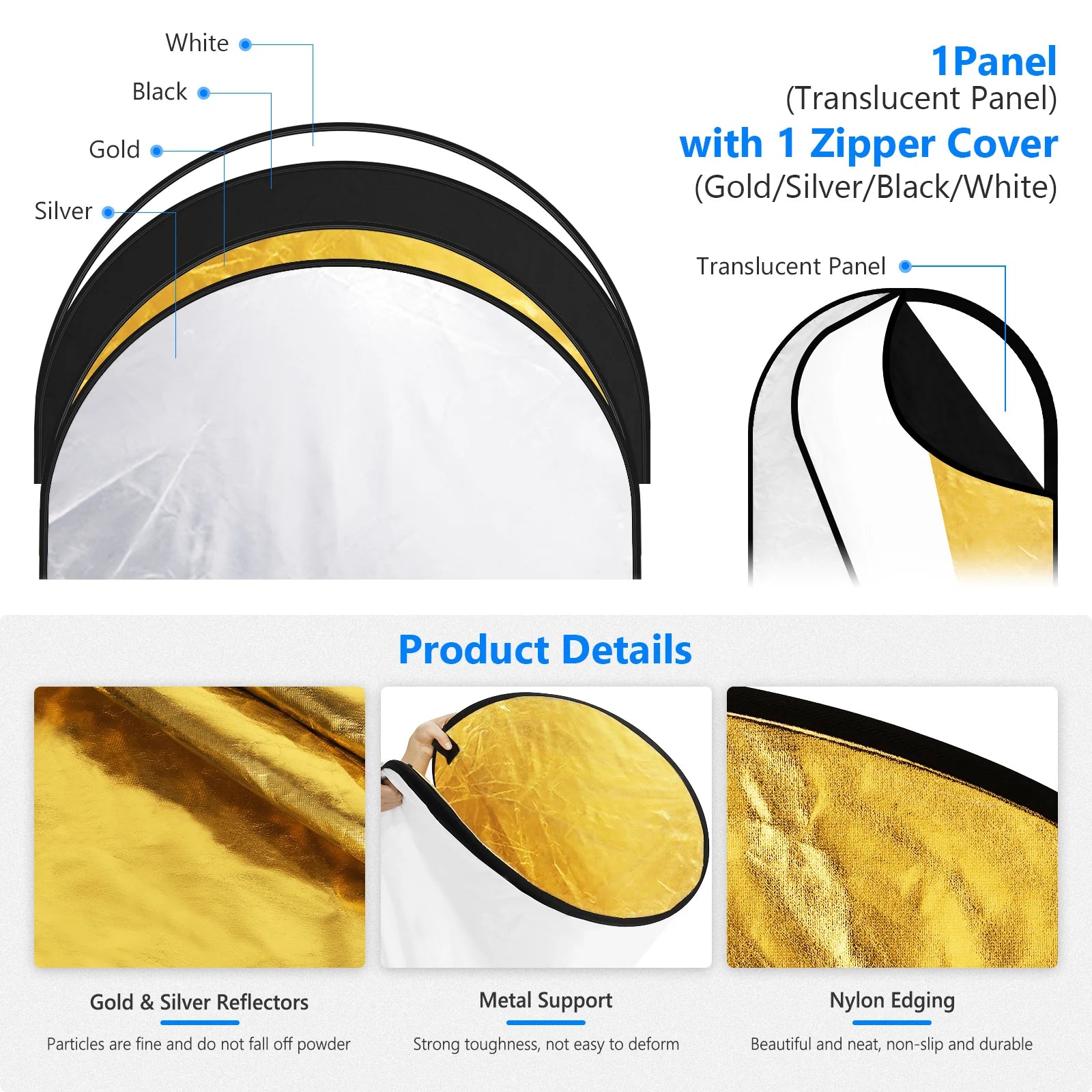 NEEWER 5 in 1 Portable Lighting Reflector/Diffuser Kit 80 X120cm