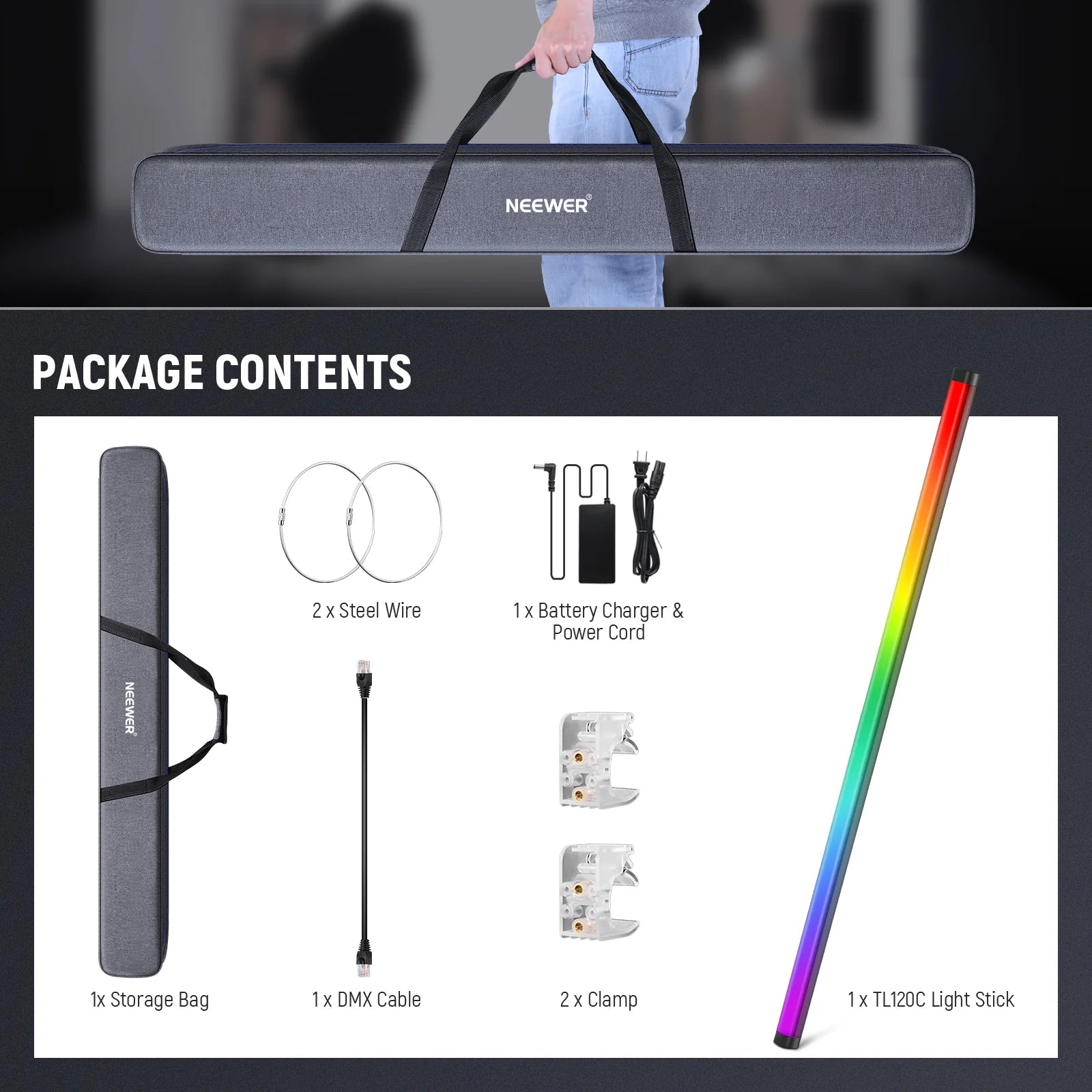 NEEWER TL120C 42W RGB Tube Light with APP/2.4G/DMX Control