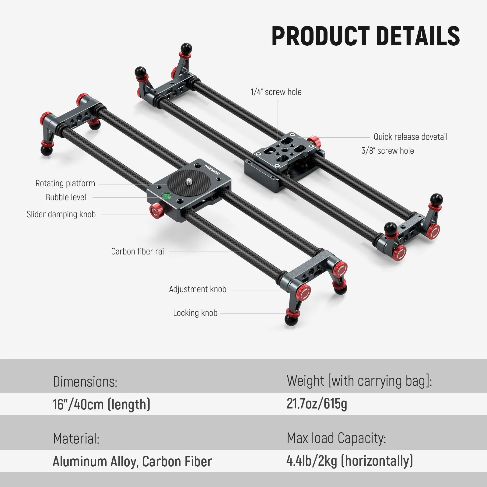 NEEWER CS1M Carbon Fiber Camera Slider