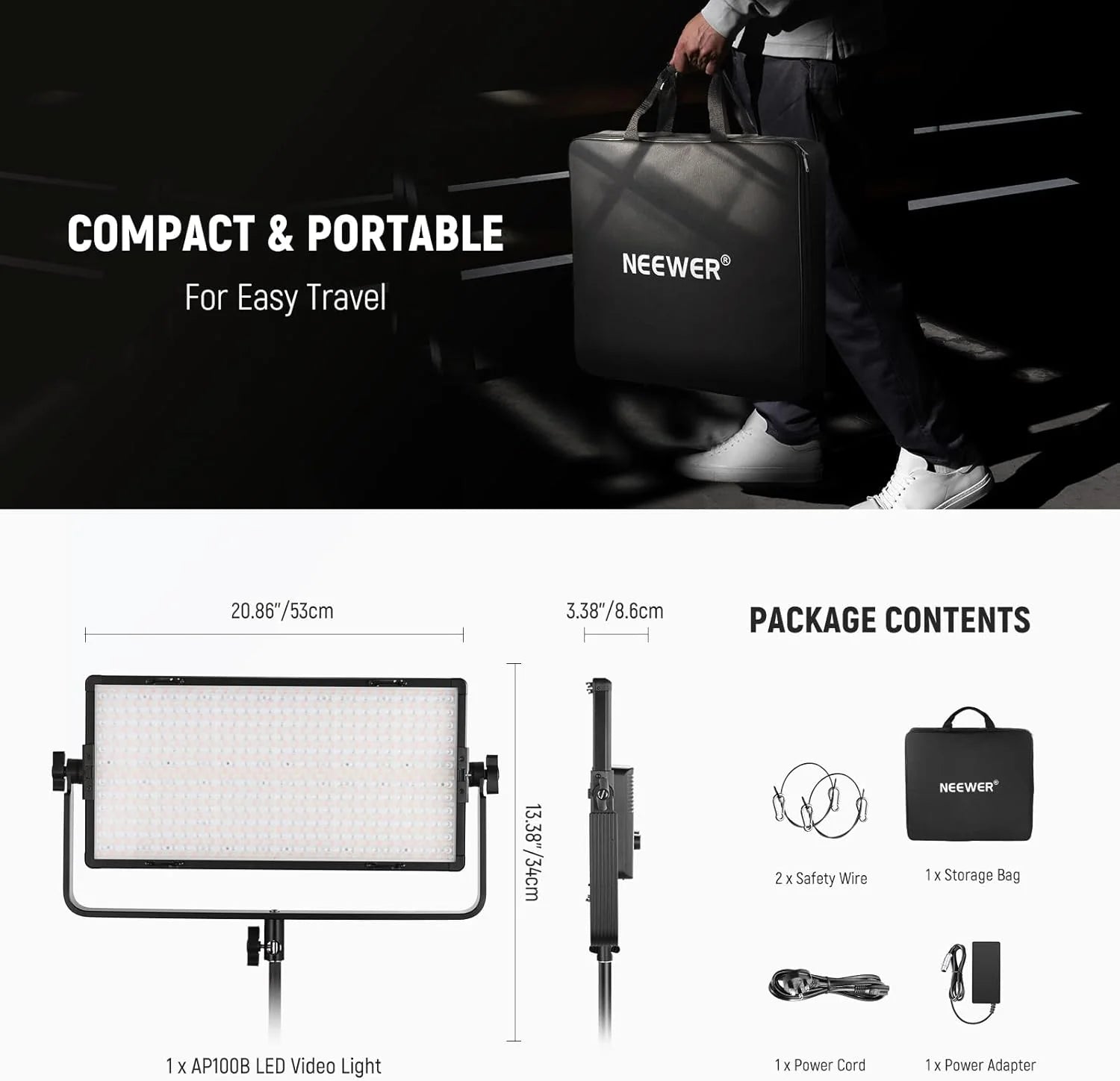 NEEWER AP100B 100W Bi Color LED Panel Video Light Kit