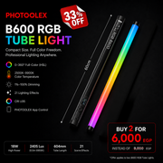 PHOTOOLEX 2- Light Kit B600S RGB Magnetic Tube Light