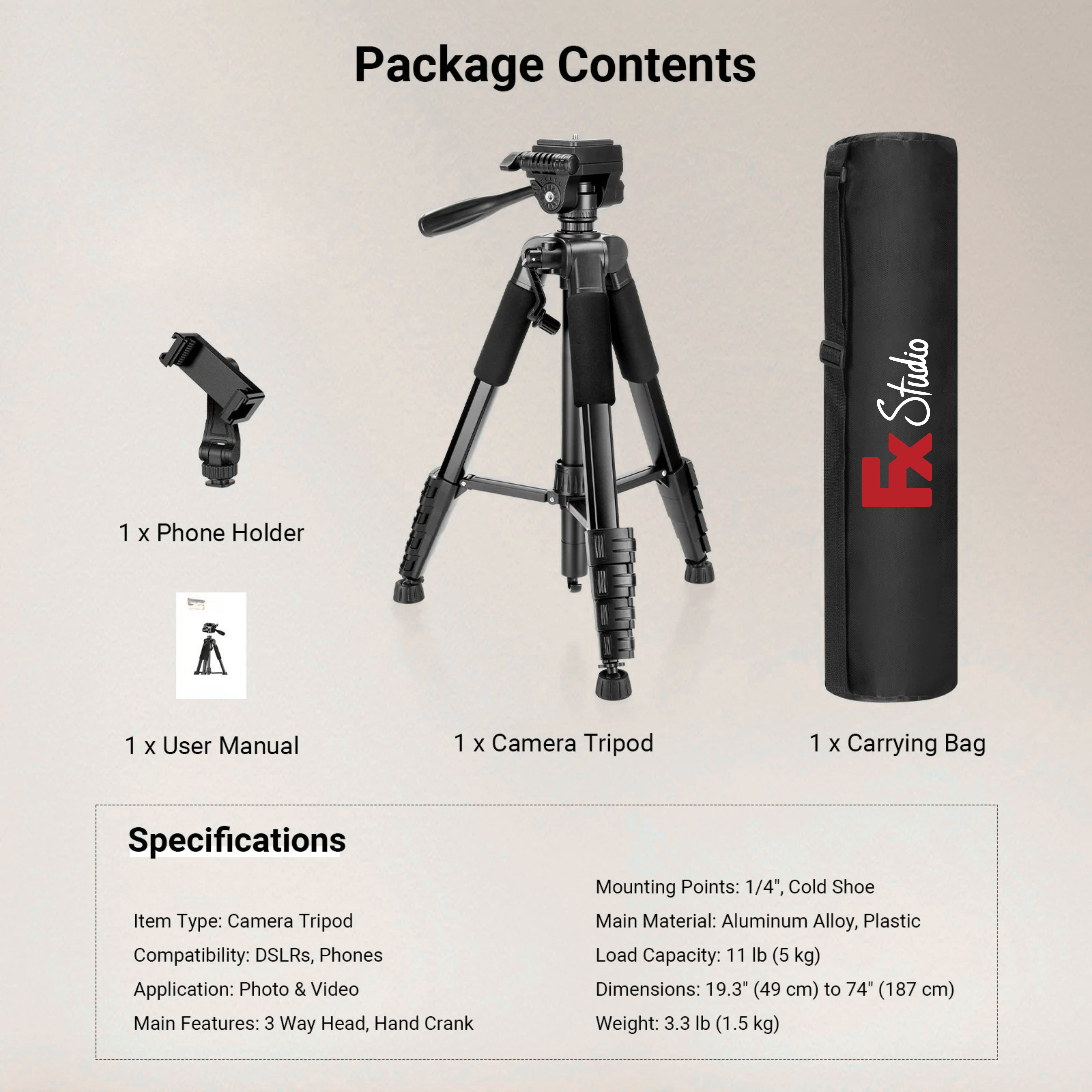 FX Studio T186 Camera Tripod