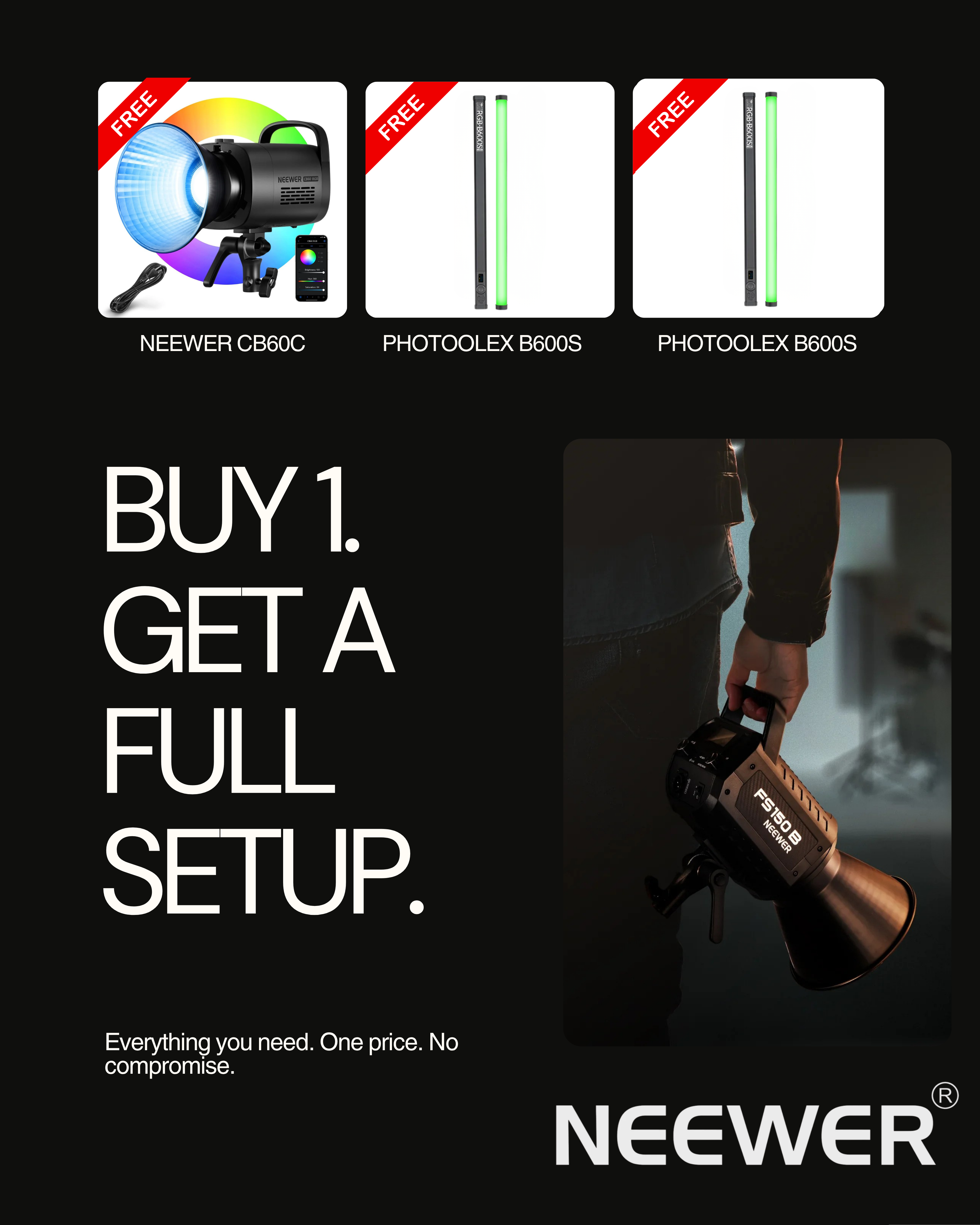 Neewer Full Studio Bundle ( FS150B + CB60C + 2x B600S)