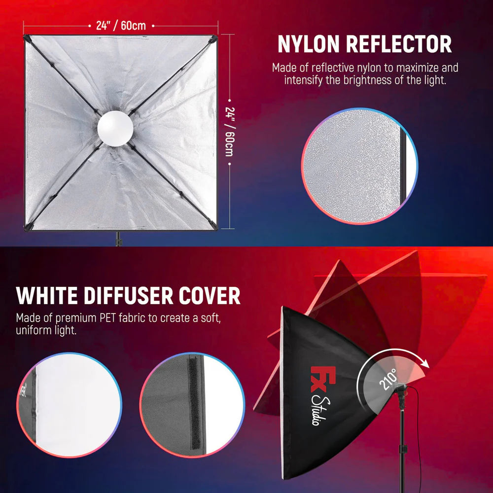 FX Studio 50×70cm Softbox Lighting Kit – 90W Bi-Color with Remote & LCD Screen