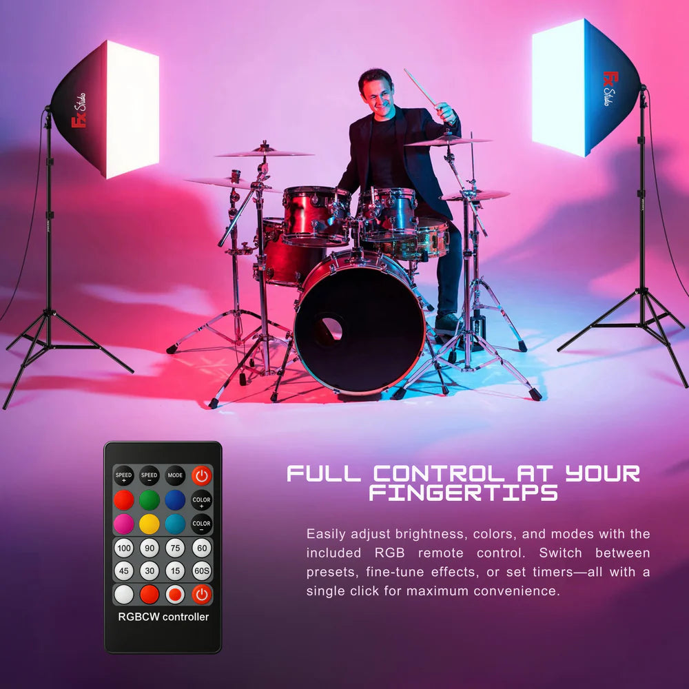 FX Studio 60×90cm Softbox Lighting Kit – 200W RGB with Remote