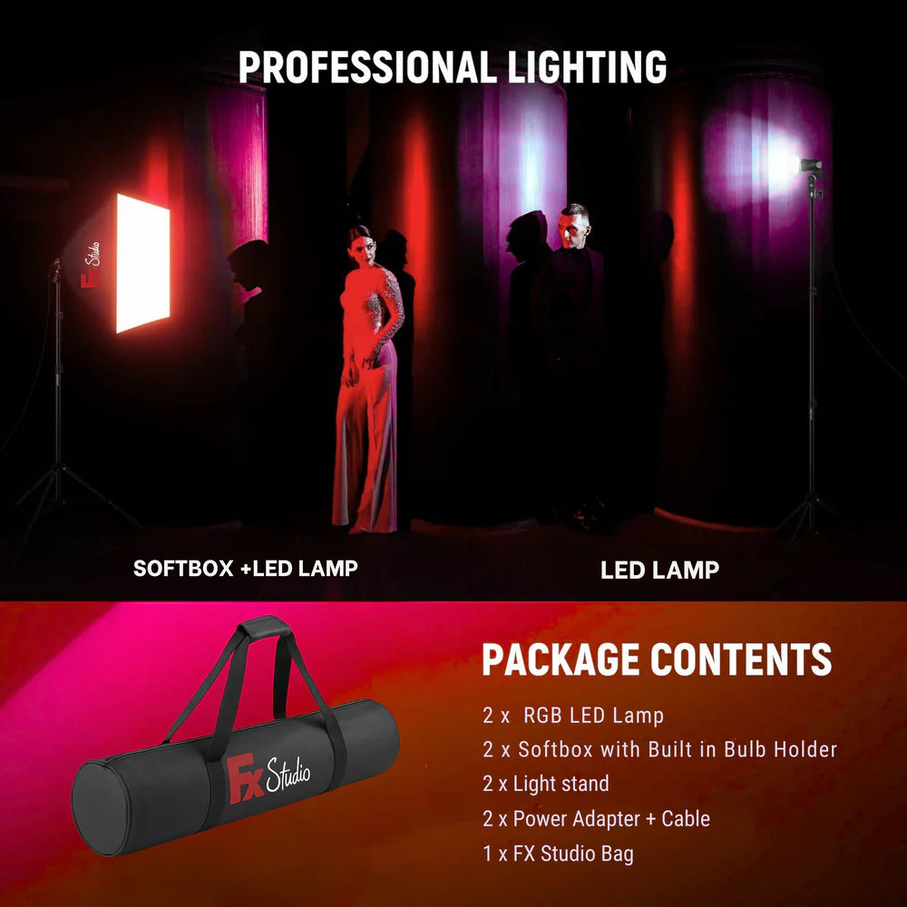 Fx Studio 60×90cm Softbox Lighting Kit – 200W ( 2X100W ) RGB with Remote