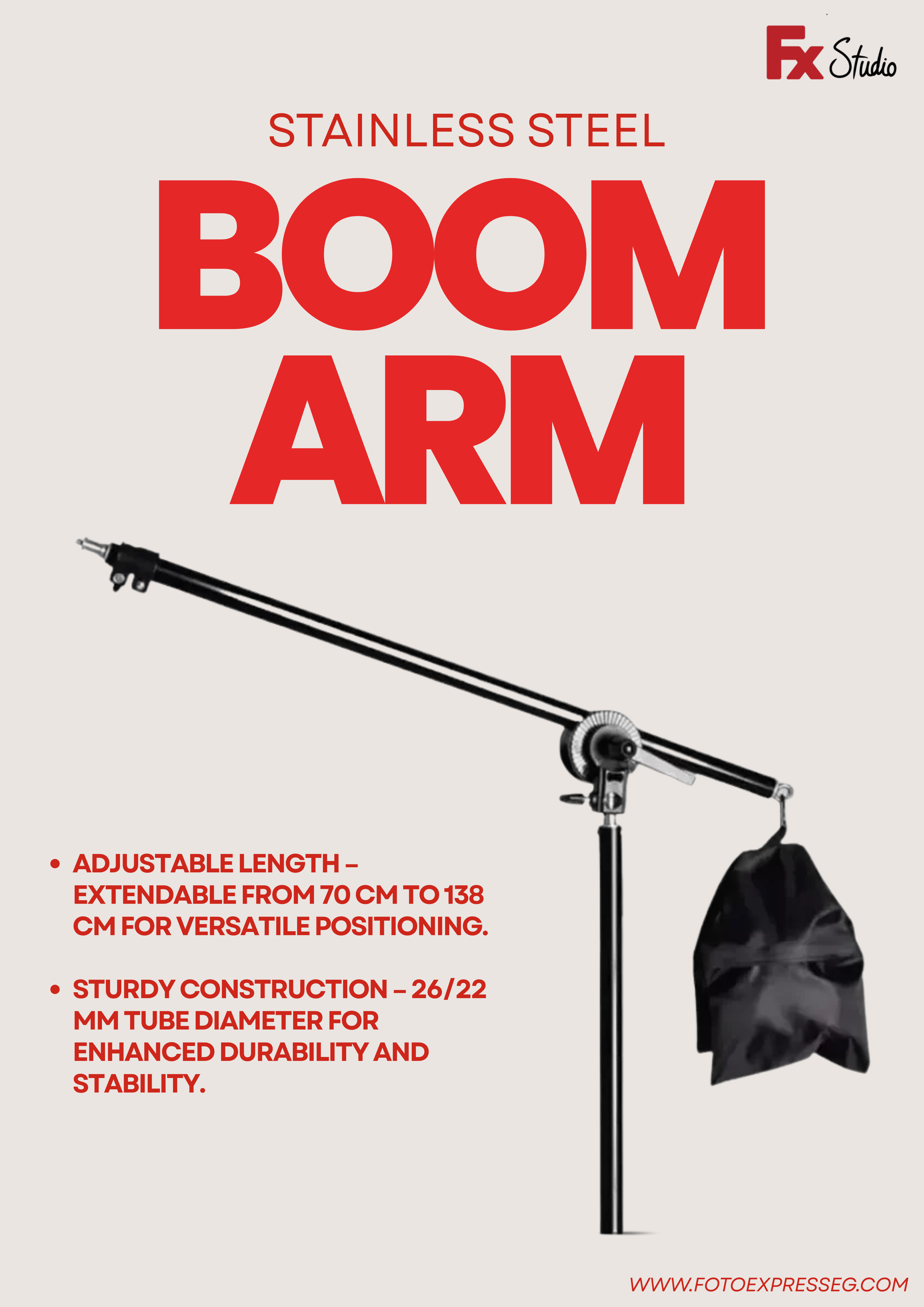 Fx Studio Telescopic Light Boom Arm (70–138cm) with Dual-Diameter Tubing