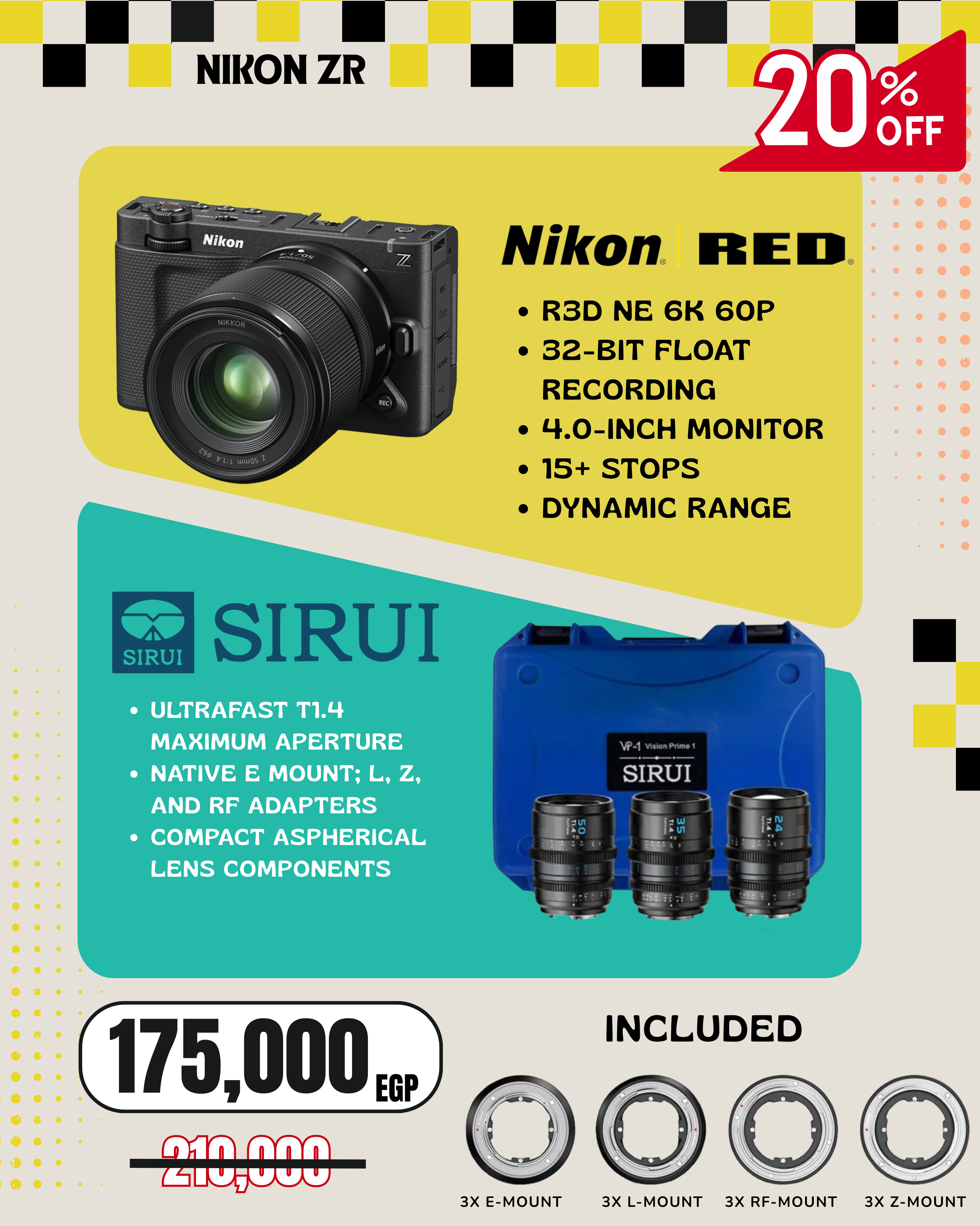 Nikon ZR Cinema Camera + SIRUI Vision Prime 24/35/50mm T1.4 Full-Frame Cine Lens Kit (Full Frame, 6K RAW)