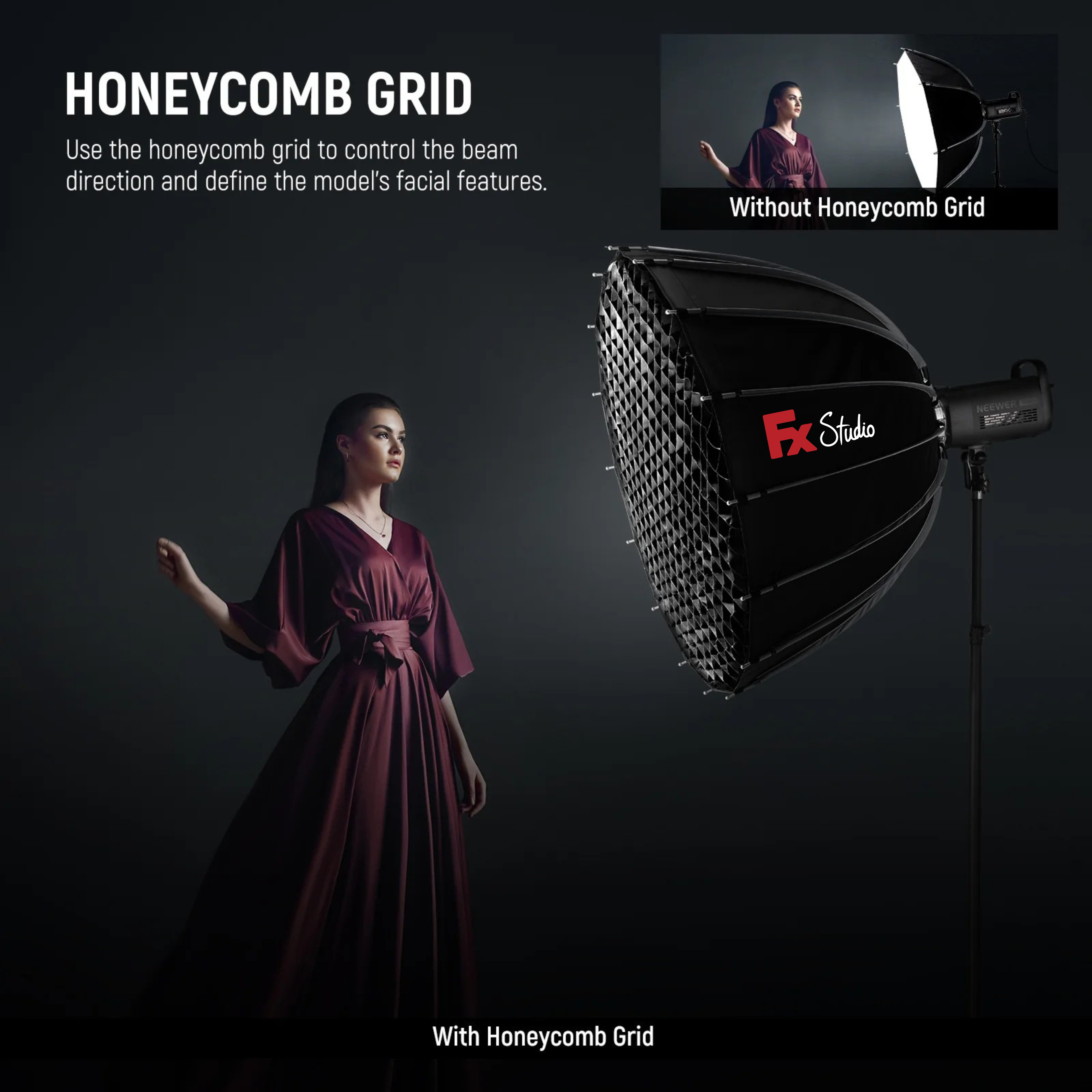 Fx Studio 70cm Deep Parabolic Softbox with Grid (Bowens Mount)