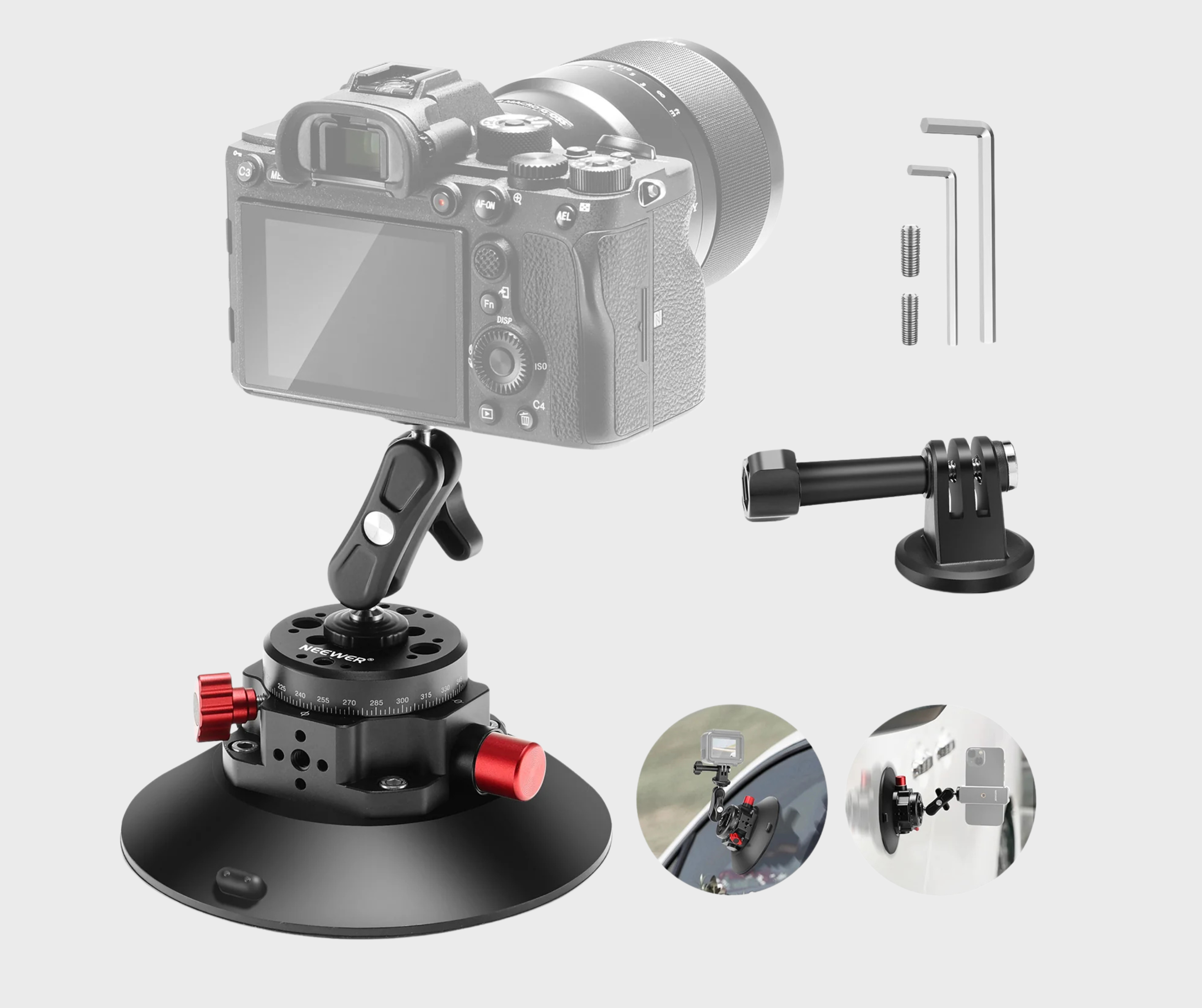 NEEWER CA013 6" Camera Suction Mount with Ball Head Magic Arm