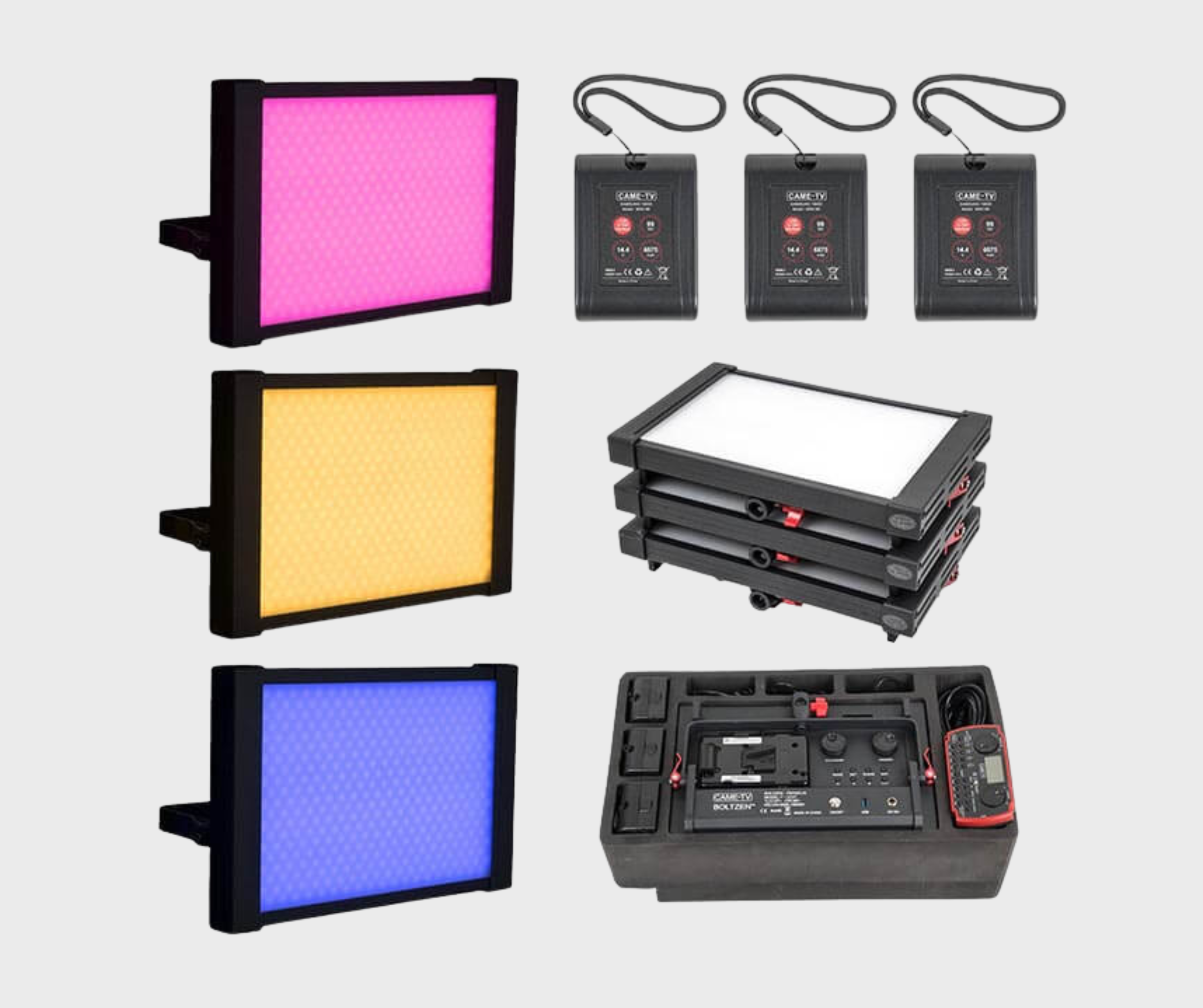 CAME-TV Boltzen Perseus RGBDT 55W Three-Light Travel Kit P-1200R-3BATTERY