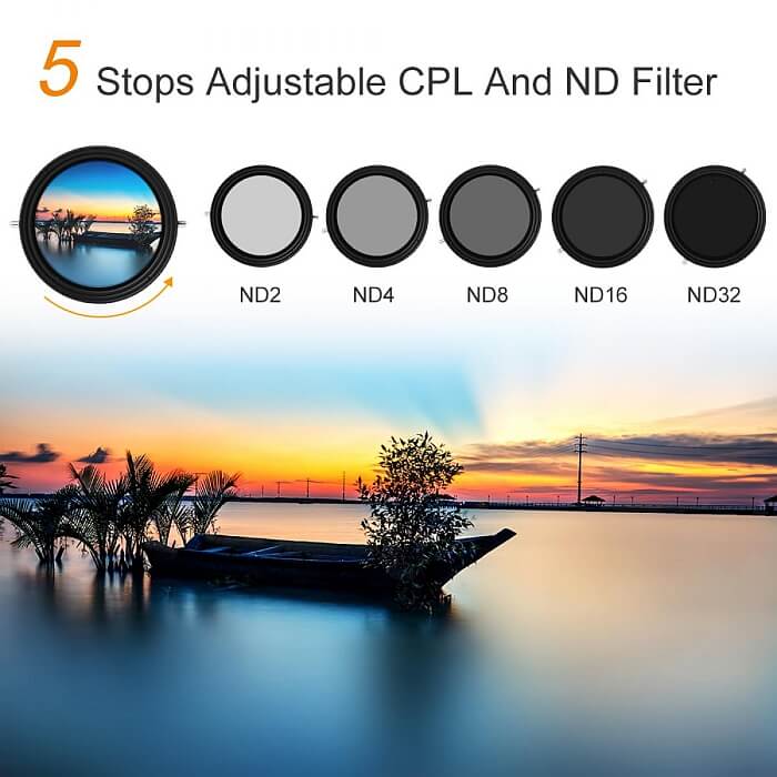 K&F CPL Variable Fader NDX ND2-ND32 Green Filter 3