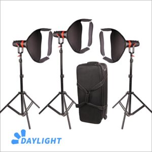 CAME-TV Boltzen Q-55W 55W Fresnel Focusable LED Daylight Package {3-Light Softbox Kit} Q-55WMKII-3PACK