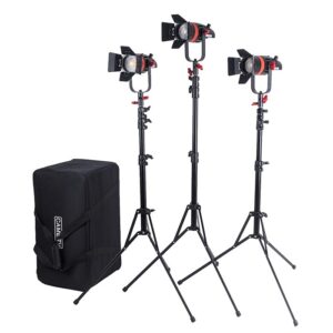 CAME-TV Q-55W Boltzen 55W Mark II Fresnel Focusable LED Daylight with Light Stands {3-Light Kit} Q-55WMKII-3STD